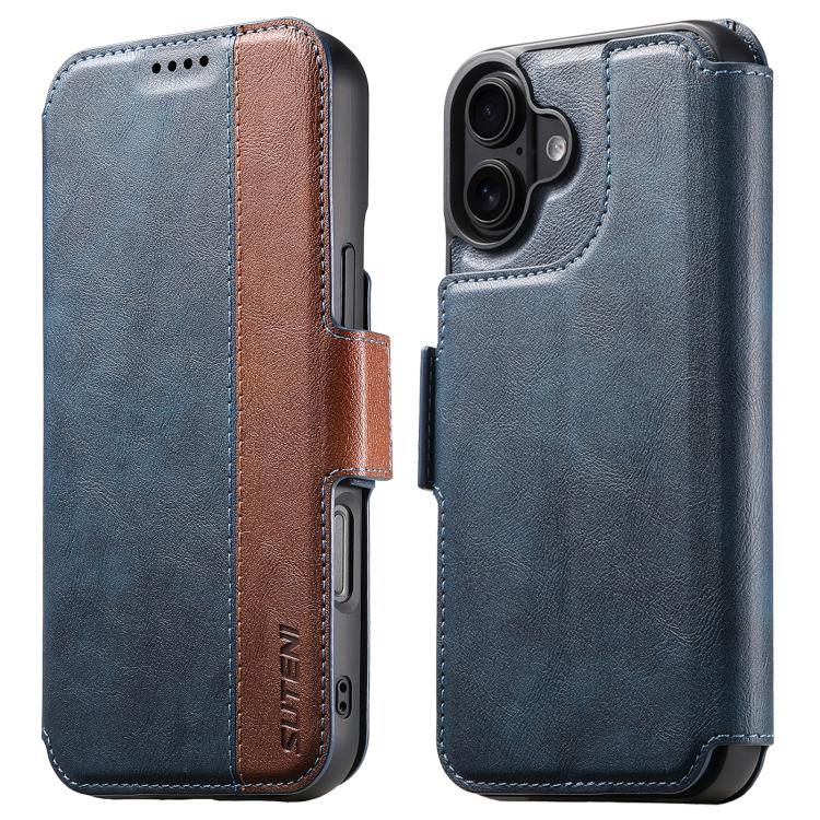 For iPhone 16 Suteni Q07 2-in-1 Multi-function Detachable Wallet MagSafe Phone Case(Blue) by Suteni