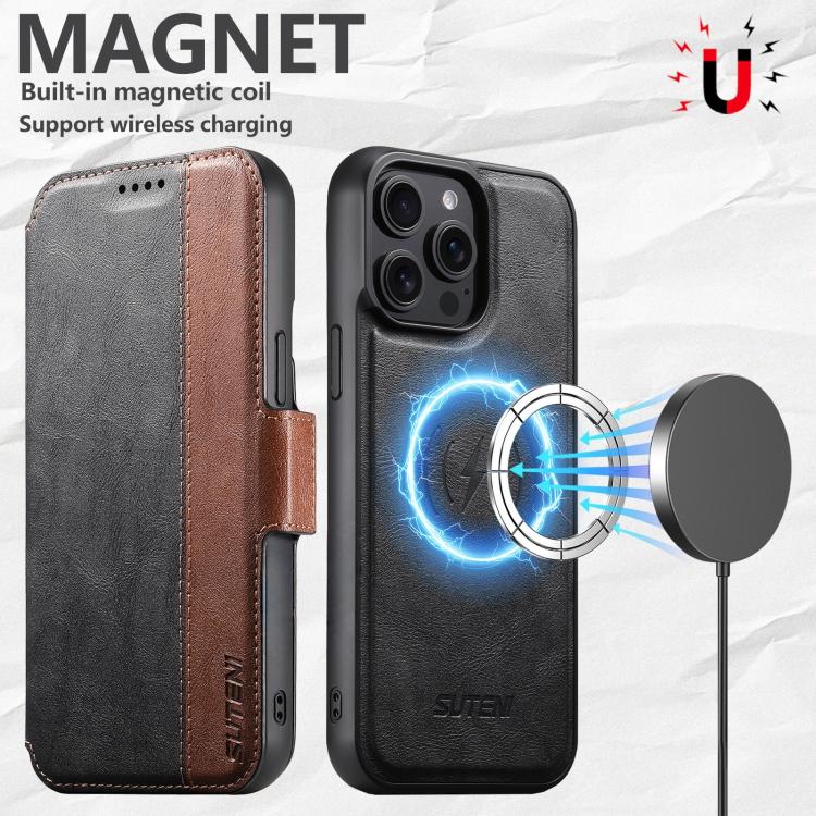 For iPhone 17 Pro Max Suteni Q07 2-in-1 Multi-function Detachable Wallet MagSafe Phone Case(Black) by Suteni