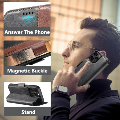 For iPhone 17 Pro Suteni Q07 2-in-1 Multi-function Detachable Wallet MagSafe Phone Case(Brown) by Suteni