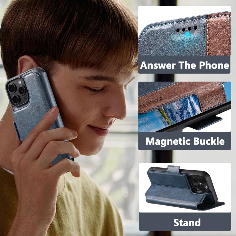 For iPhone 17 Pro Suteni Q07 2-in-1 Multi-function Detachable Wallet MagSafe Phone Case(Blue) by Suteni