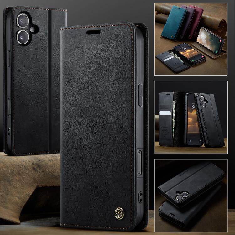 For iPhone 16 CaseMe 033 Calf Leather Lining Microfibre RFID Blocking Phone Case(Black) by CaseMe