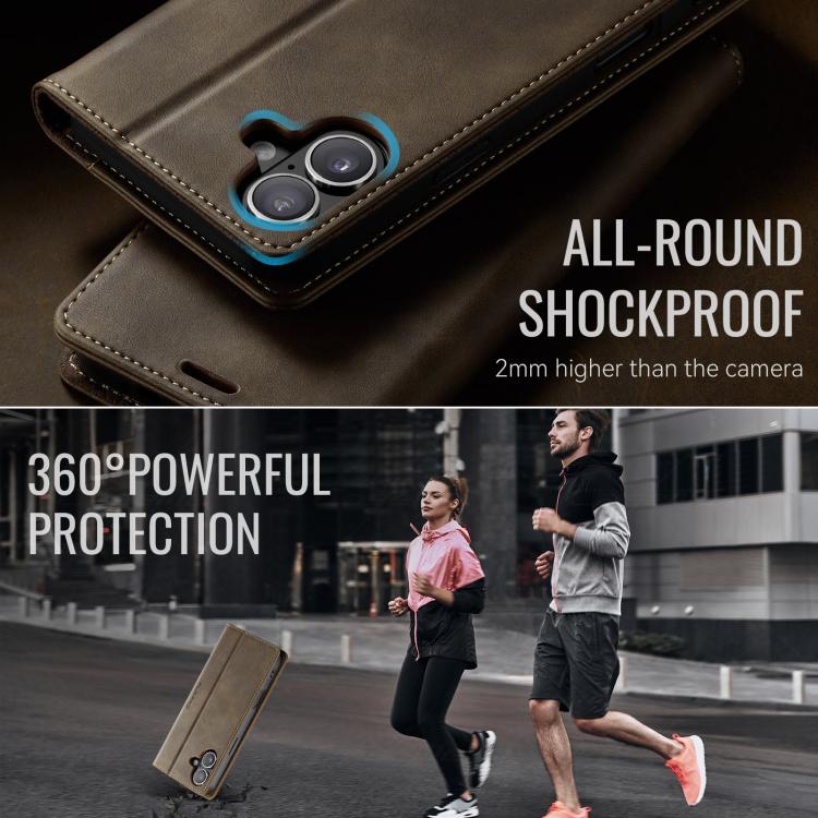 For iPhone 16 CaseMe 033 Calf Leather Lining Microfibre RFID Blocking Phone Case(Coffee) by CaseMe