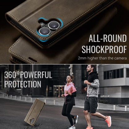 For iPhone 16 CaseMe 033 Calf Leather Lining Microfibre RFID Blocking Phone Case(Coffee) by CaseMe