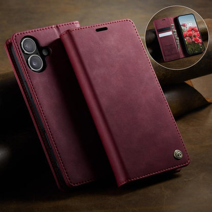 For iPhone 16 CaseMe 033 Calf Leather Lining Microfibre RFID Blocking Phone Case(Red) by CaseMe