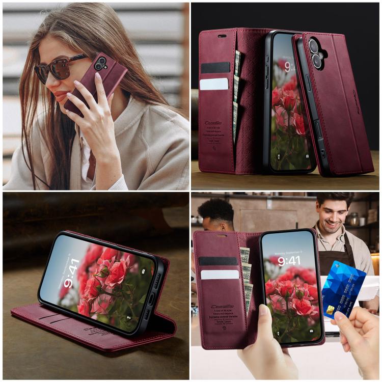 For iPhone 16 CaseMe 033 Calf Leather Lining Microfibre RFID Blocking Phone Case(Red) by CaseMe