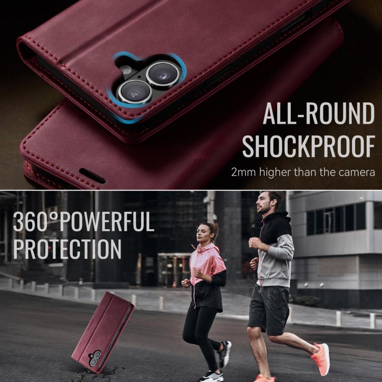 For iPhone 16 CaseMe 033 Calf Leather Lining Microfibre RFID Blocking Phone Case(Red) by CaseMe