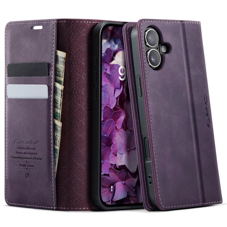 For iPhone 16 CaseMe 033 Calf Leather Lining Microfibre RFID Blocking Phone Case(Purple) by CaseMe