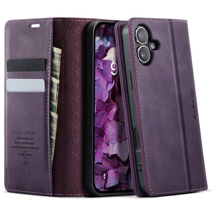 For iPhone 16 CaseMe 033 Calf Leather Lining Microfibre RFID Blocking Phone Case(Purple) by CaseMe