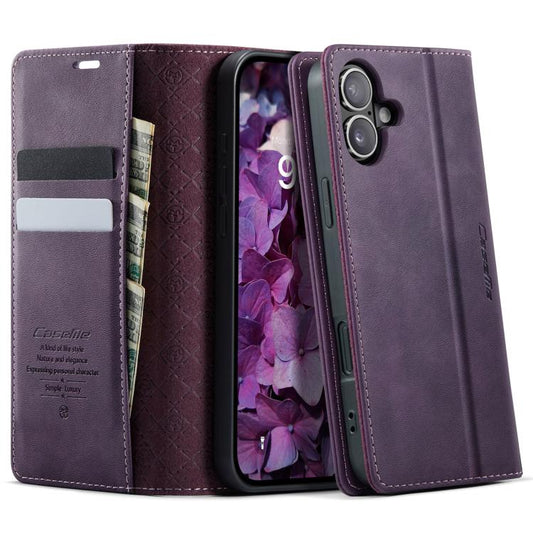 For iPhone 16 CaseMe 033 Calf Leather Lining Microfibre RFID Blocking Phone Case(Purple) by CaseMe