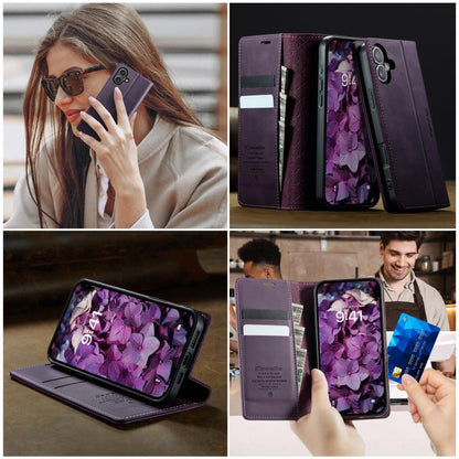 For iPhone 16 CaseMe 033 Calf Leather Lining Microfibre RFID Blocking Phone Case(Purple) by CaseMe