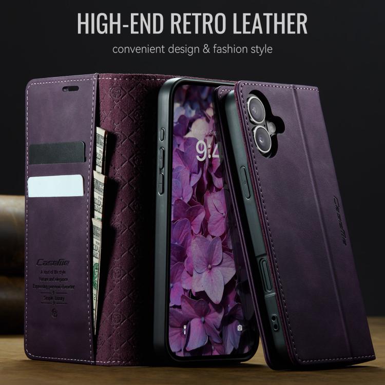 For iPhone 16 CaseMe 033 Calf Leather Lining Microfibre RFID Blocking Phone Case(Purple) by CaseMe