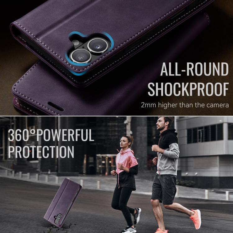 For iPhone 16 CaseMe 033 Calf Leather Lining Microfibre RFID Blocking Phone Case(Purple) by CaseMe