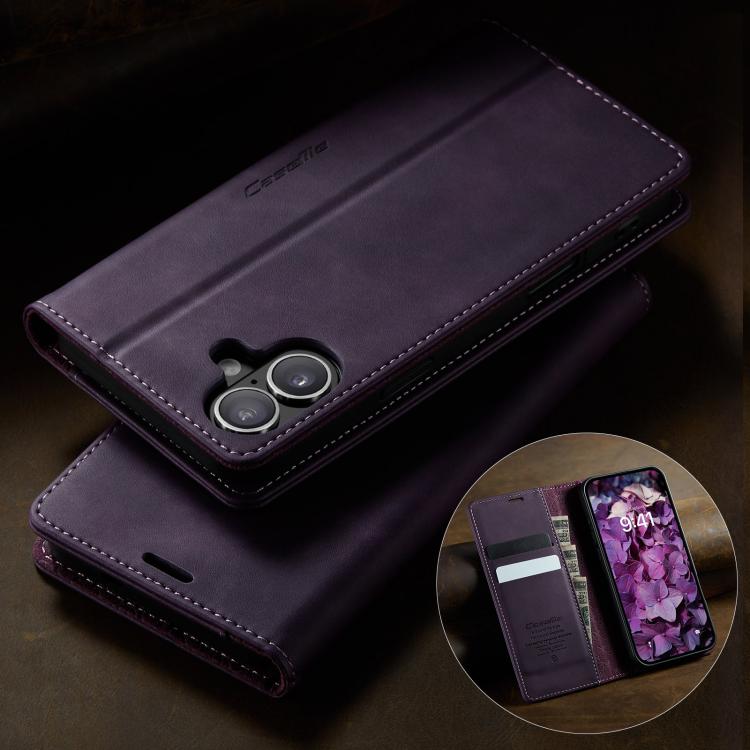 For iPhone 16 CaseMe 033 Calf Leather Lining Microfibre RFID Blocking Phone Case(Purple) by CaseMe