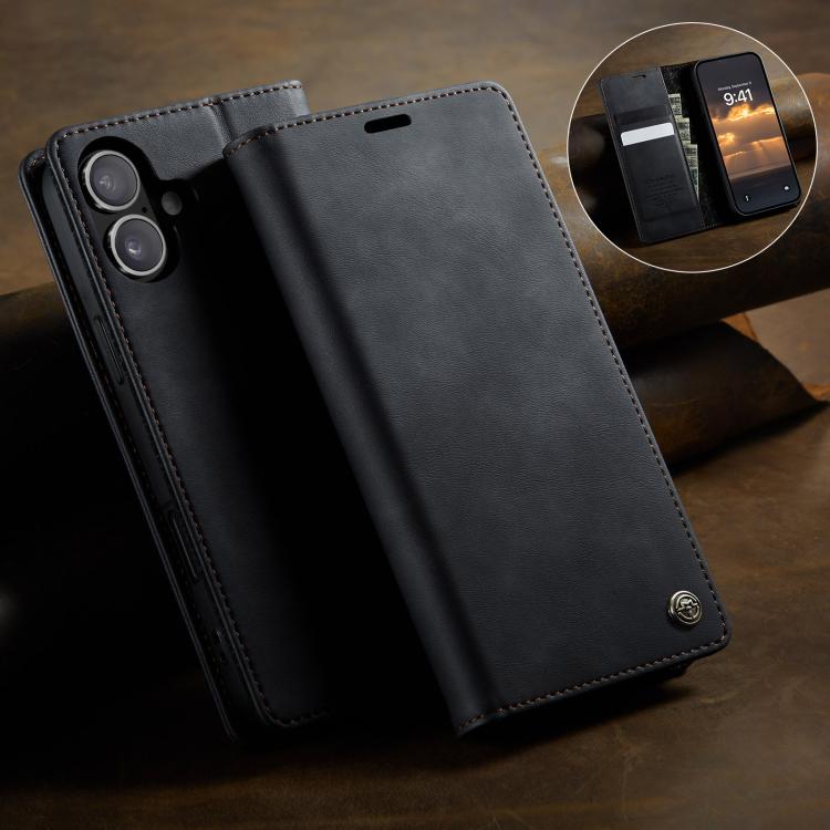 For iPhone 16 Plus CaseMe 033 Calf Leather Lining Microfibre RFID Blocking Phone Case(Black) by CaseMe