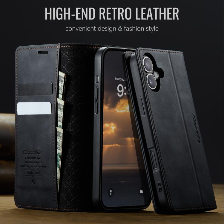 For iPhone 16 Plus CaseMe 033 Calf Leather Lining Microfibre RFID Blocking Phone Case(Black) by CaseMe