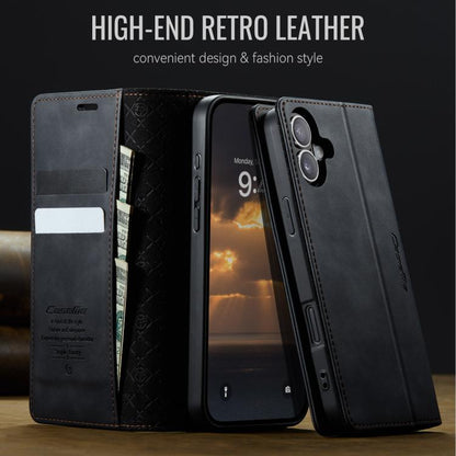 For iPhone 16 Plus CaseMe 033 Calf Leather Lining Microfibre RFID Blocking Phone Case(Black) by CaseMe