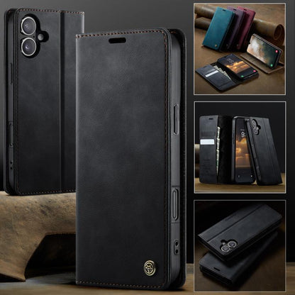 For iPhone 16 Plus CaseMe 033 Calf Leather Lining Microfibre RFID Blocking Phone Case(Black) by CaseMe