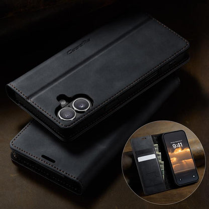 For iPhone 16 Plus CaseMe 033 Calf Leather Lining Microfibre RFID Blocking Phone Case(Black) by CaseMe