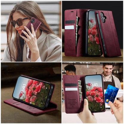 For iPhone 16 Plus CaseMe 033 Calf Leather Lining Microfibre RFID Blocking Phone Case(Red) by CaseMe