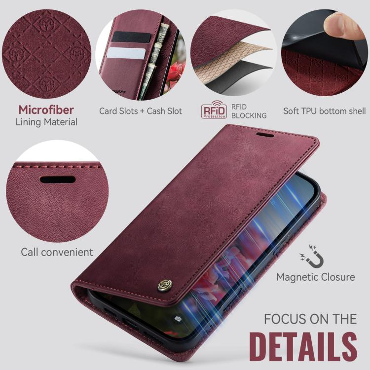 For iPhone 16 Plus CaseMe 033 Calf Leather Lining Microfibre RFID Blocking Phone Case(Red) by CaseMe
