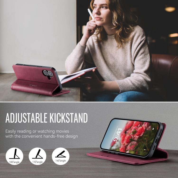 For iPhone 16 Plus CaseMe 033 Calf Leather Lining Microfibre RFID Blocking Phone Case(Red) by CaseMe