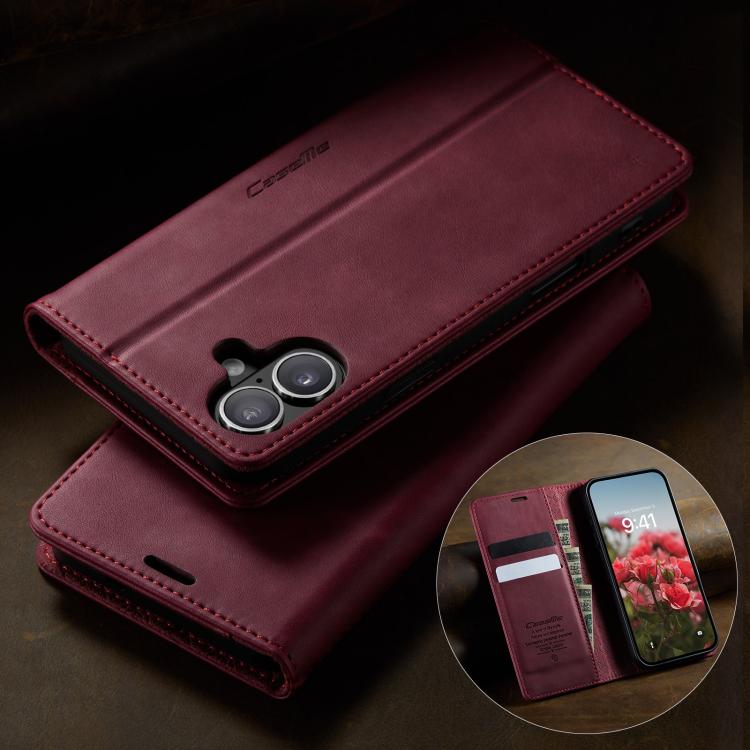 For iPhone 16 Plus CaseMe 033 Calf Leather Lining Microfibre RFID Blocking Phone Case(Red) by CaseMe