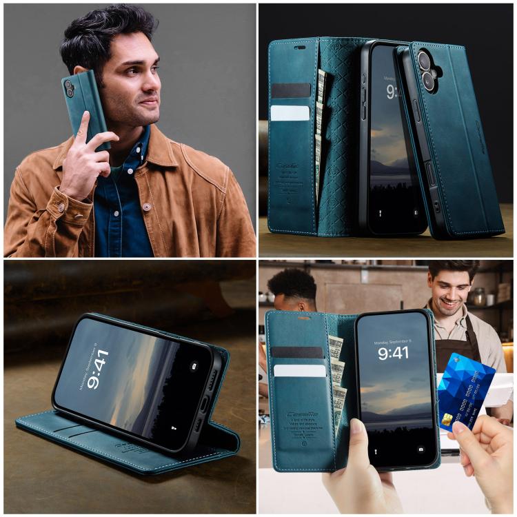 For iPhone 16 Plus CaseMe 033 Calf Leather Lining Microfibre RFID Blocking Phone Case(Green) by CaseMe