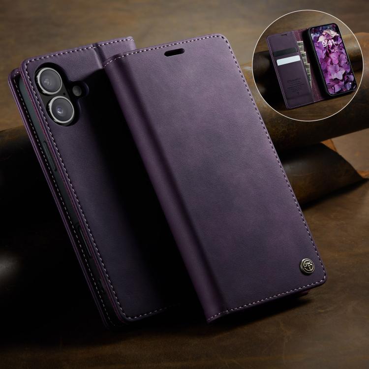 For iPhone 16 Plus CaseMe 033 Calf Leather Lining Microfibre RFID Blocking Phone Case(Purple) by CaseMe
