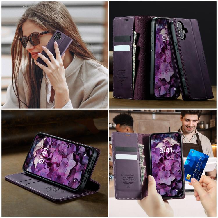 For iPhone 16 Plus CaseMe 033 Calf Leather Lining Microfibre RFID Blocking Phone Case(Purple) by CaseMe