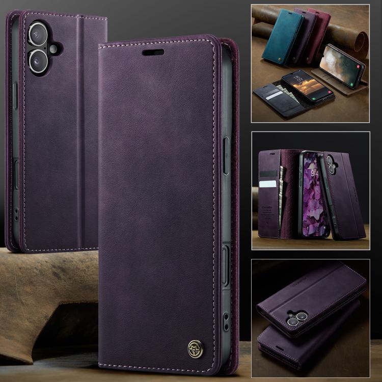 For iPhone 16 Plus CaseMe 033 Calf Leather Lining Microfibre RFID Blocking Phone Case(Purple) by CaseMe