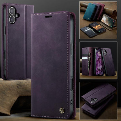 For iPhone 16 Plus CaseMe 033 Calf Leather Lining Microfibre RFID Blocking Phone Case(Purple) by CaseMe