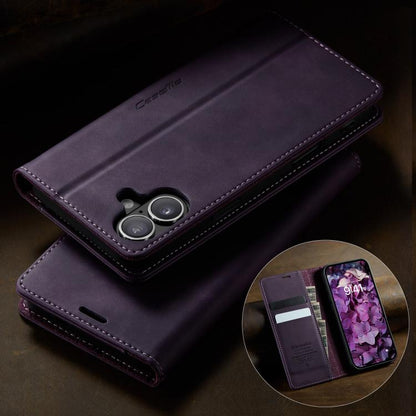 For iPhone 16 Plus CaseMe 033 Calf Leather Lining Microfibre RFID Blocking Phone Case(Purple) by CaseMe