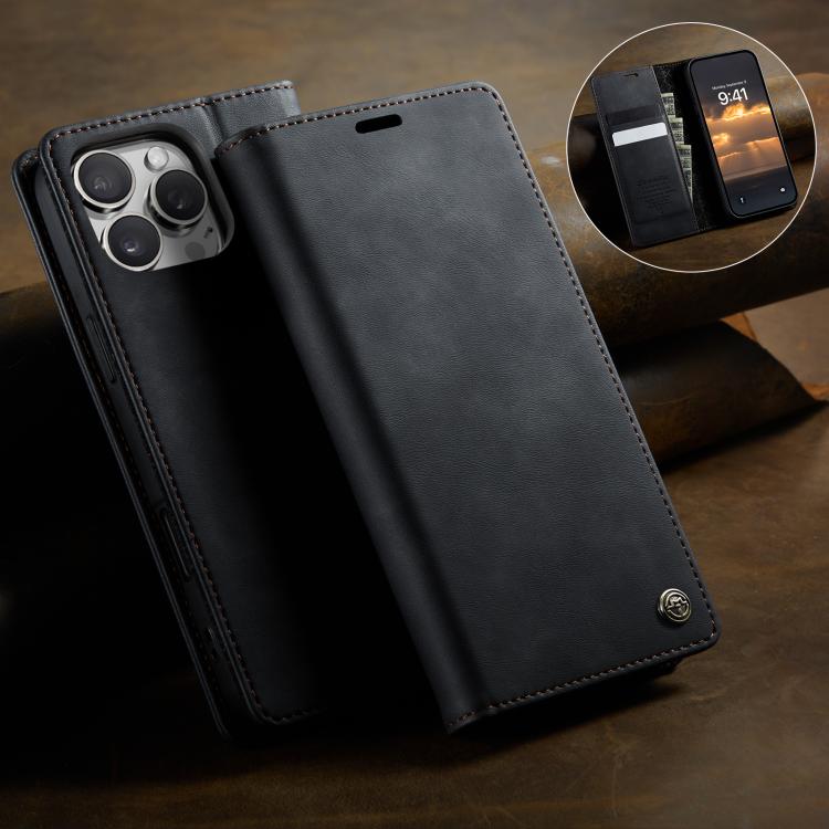 For iPhone 16 Pro CaseMe 033 Calf Leather Lining Microfibre RFID Blocking Phone Case(Black) by CaseMe