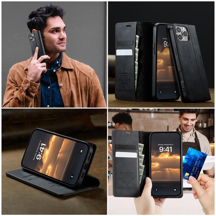 For iPhone 16 Pro CaseMe 033 Calf Leather Lining Microfibre RFID Blocking Phone Case(Black) by CaseMe