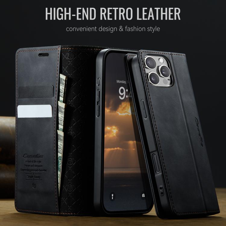 For iPhone 16 Pro CaseMe 033 Calf Leather Lining Microfibre RFID Blocking Phone Case(Black) by CaseMe