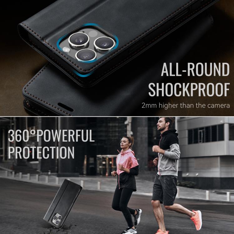 For iPhone 16 Pro CaseMe 033 Calf Leather Lining Microfibre RFID Blocking Phone Case(Black) by CaseMe