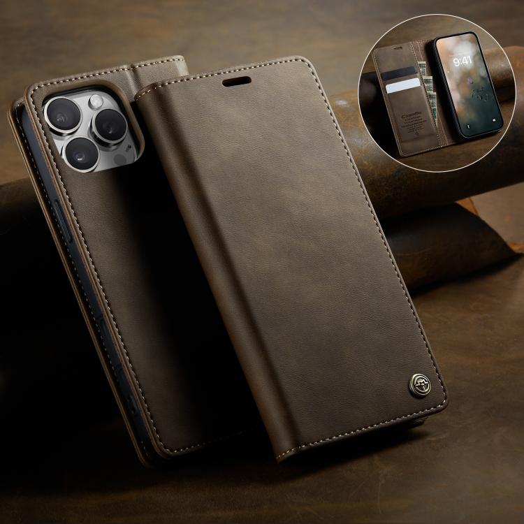 For iPhone 16 Pro CaseMe 033 Calf Leather Lining Microfibre RFID Blocking Phone Case(Coffee) by CaseMe