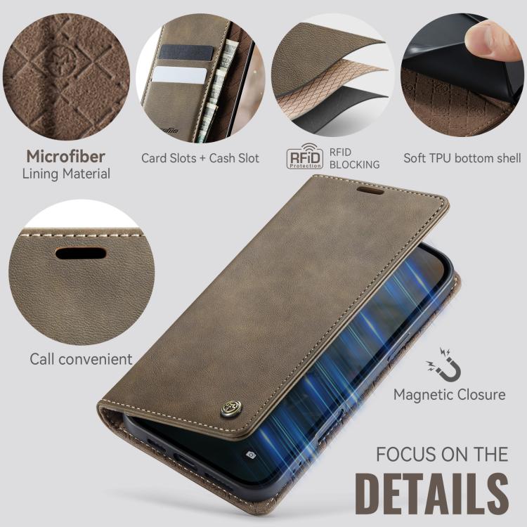 For iPhone 16 Pro CaseMe 033 Calf Leather Lining Microfibre RFID Blocking Phone Case(Coffee) by CaseMe