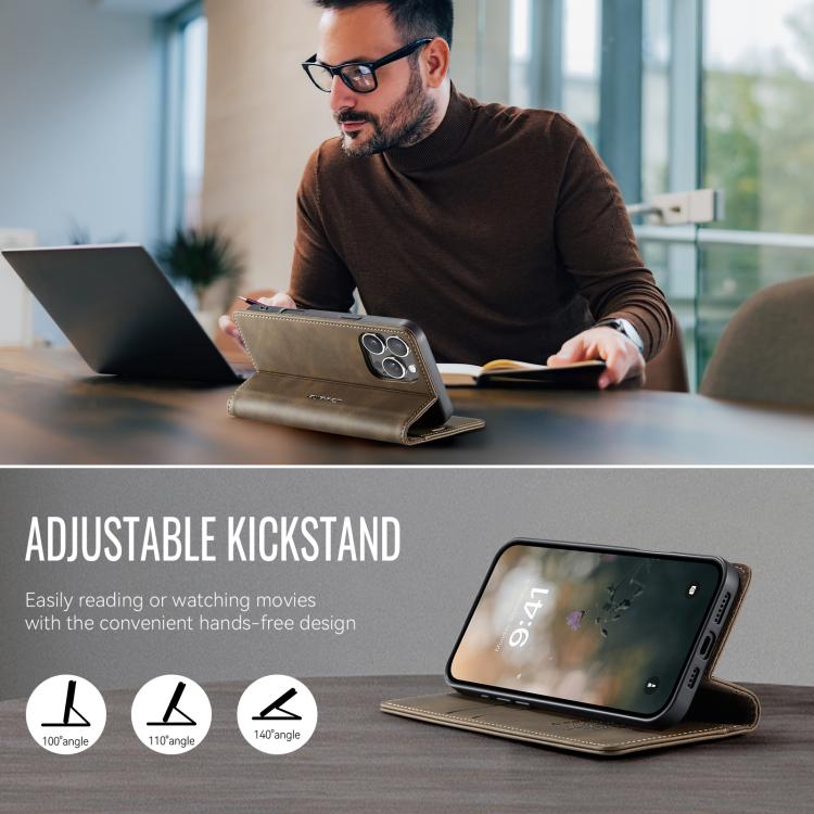 For iPhone 16 Pro CaseMe 033 Calf Leather Lining Microfibre RFID Blocking Phone Case(Coffee) by CaseMe