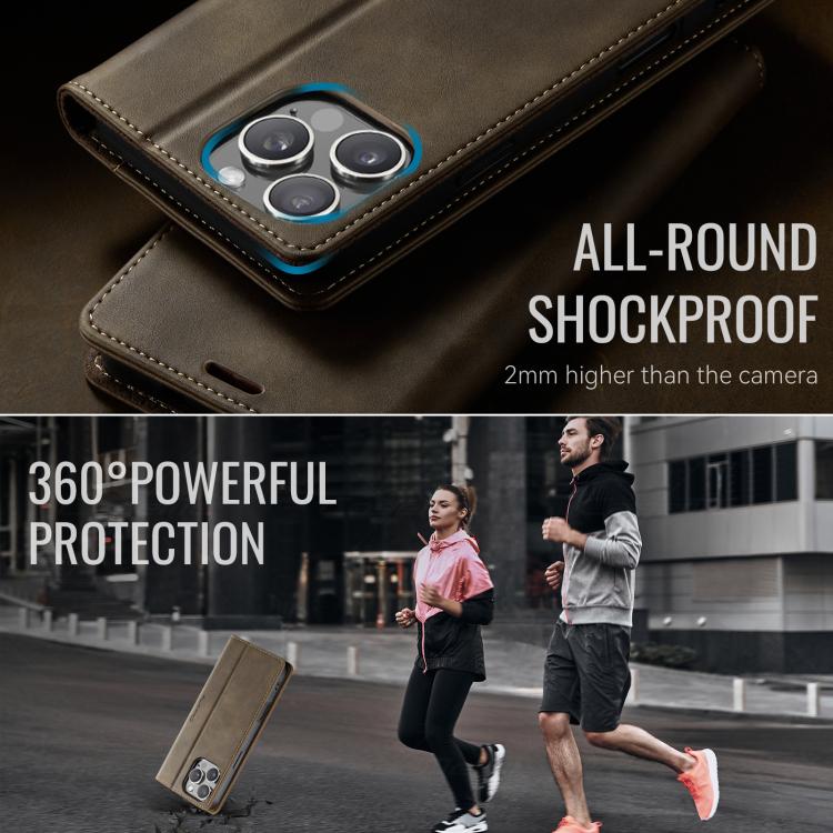 For iPhone 16 Pro CaseMe 033 Calf Leather Lining Microfibre RFID Blocking Phone Case(Coffee) by CaseMe