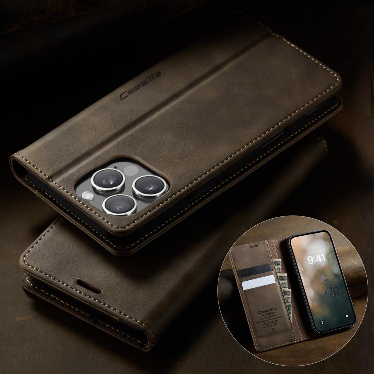 For iPhone 16 Pro CaseMe 033 Calf Leather Lining Microfibre RFID Blocking Phone Case(Coffee) by CaseMe