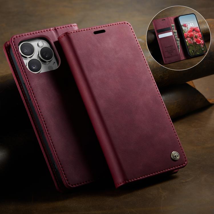 For iPhone 16 Pro CaseMe 033 Calf Leather Lining Microfibre RFID Blocking Phone Case(Red) by CaseMe