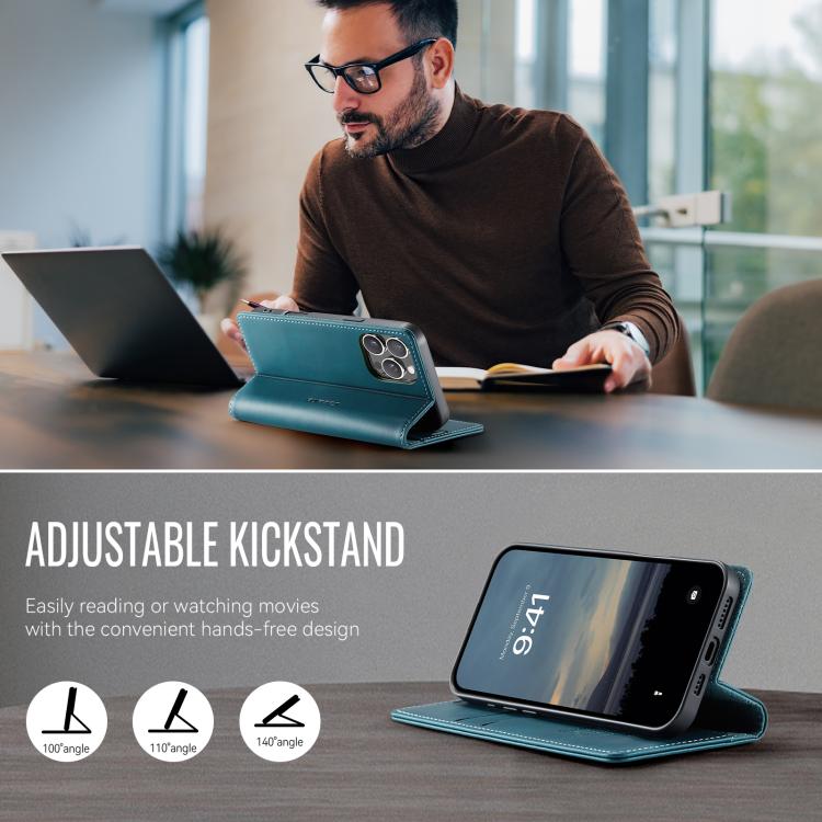 For iPhone 16 Pro CaseMe 033 Calf Leather Lining Microfibre RFID Blocking Phone Case(Green) by CaseMe