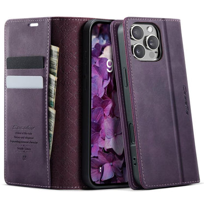 For iPhone 16 Pro CaseMe 033 Calf Leather Lining Microfibre RFID Blocking Phone Case(Purple) by CaseMe