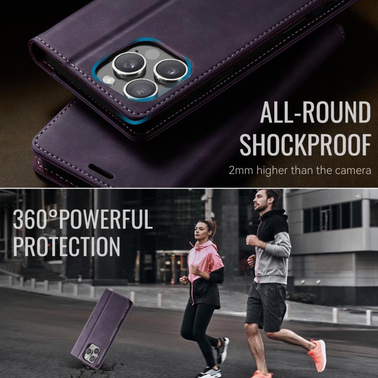 For iPhone 16 Pro CaseMe 033 Calf Leather Lining Microfibre RFID Blocking Phone Case(Purple) by CaseMe