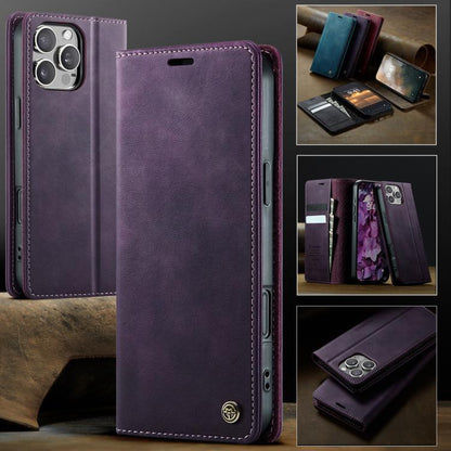 For iPhone 16 Pro CaseMe 033 Calf Leather Lining Microfibre RFID Blocking Phone Case(Purple) by CaseMe