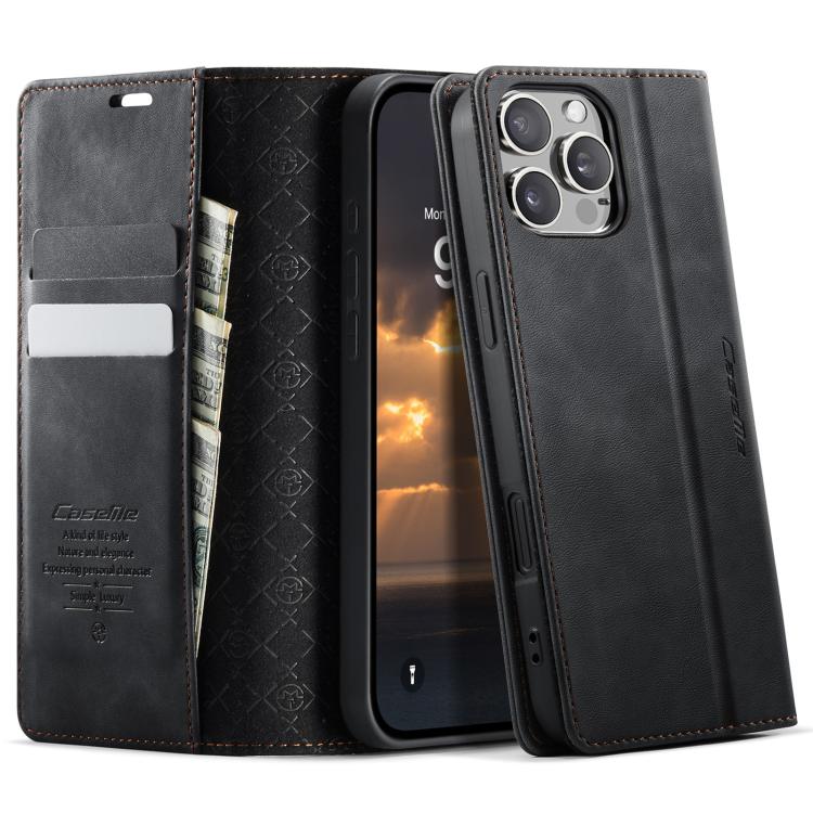 For iPhone 16 Pro Max CaseMe 033 Calf Leather Lining Microfibre RFID Blocking Phone Case(Black) by CaseMe