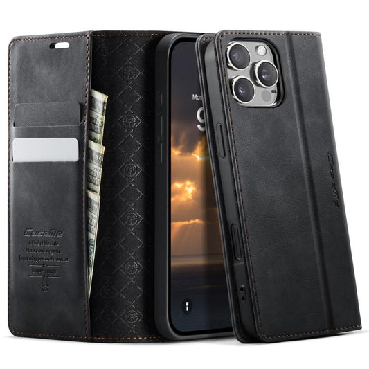 For iPhone 16 Pro Max CaseMe 033 Calf Leather Lining Microfibre RFID Blocking Phone Case(Black) by CaseMe