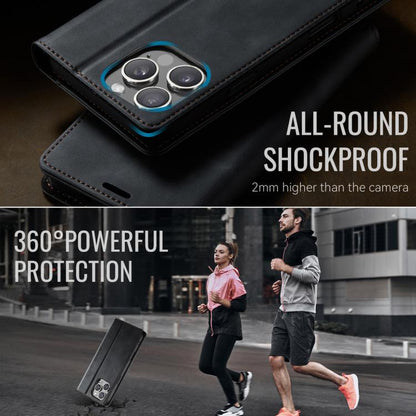 For iPhone 16 Pro Max CaseMe 033 Calf Leather Lining Microfibre RFID Blocking Phone Case(Black) by CaseMe