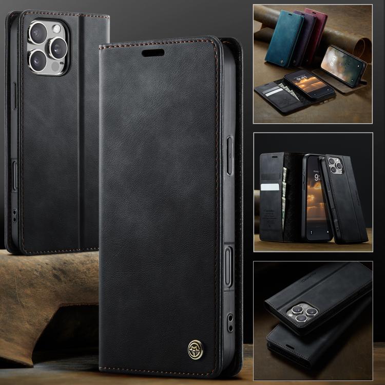 For iPhone 16 Pro Max CaseMe 033 Calf Leather Lining Microfibre RFID Blocking Phone Case(Black) by CaseMe